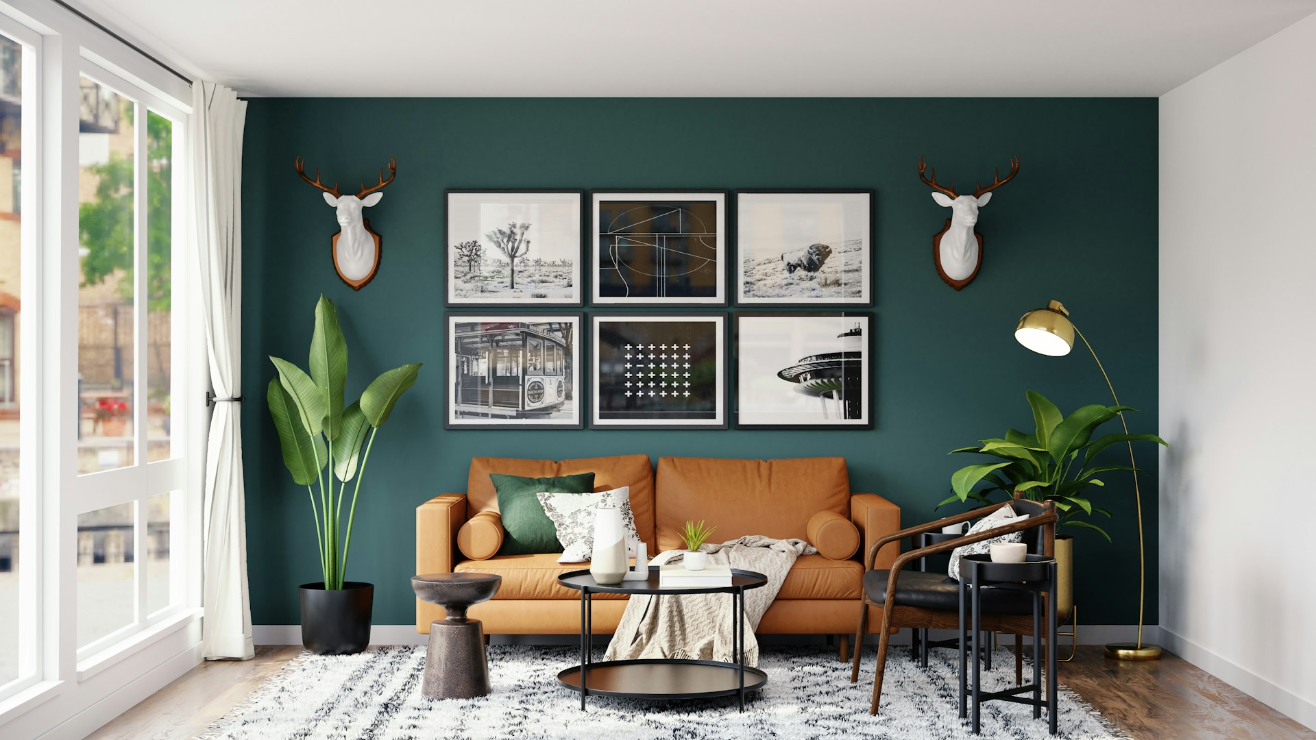 Dark sleek interior featuring emerald green elements and warm lighting, modern luxury architectural design, cinematic mood, 8k resolution, no people